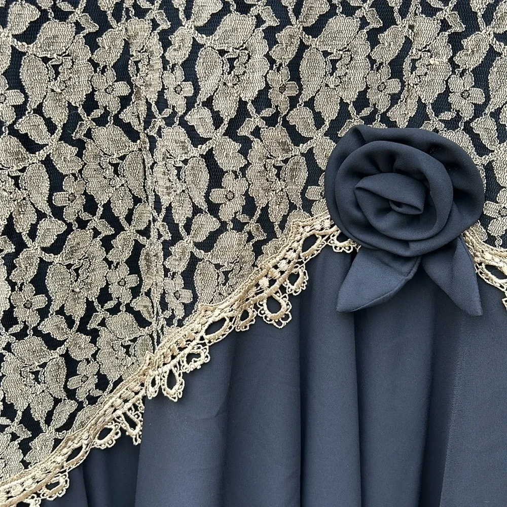 Vintage ANNA 1980's Formal Cocktail Dress Mobwife Metallic Lace Overlay 80's L - Picture 3 of 8